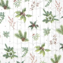 Салфетки 20бр White Xmas Greenery бели